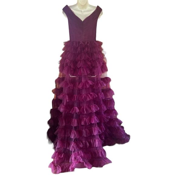 LA FEMME PROM 28804 Ruffled Formal Dress in Dark Berry NWT Size 4 - Picture 7 of 10